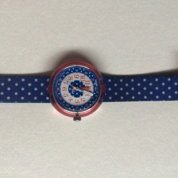 Vintage  Collectible Flik Flak Blue Crumble Kid’s Watch with Polka Dot Strap - Picture 5 of 6